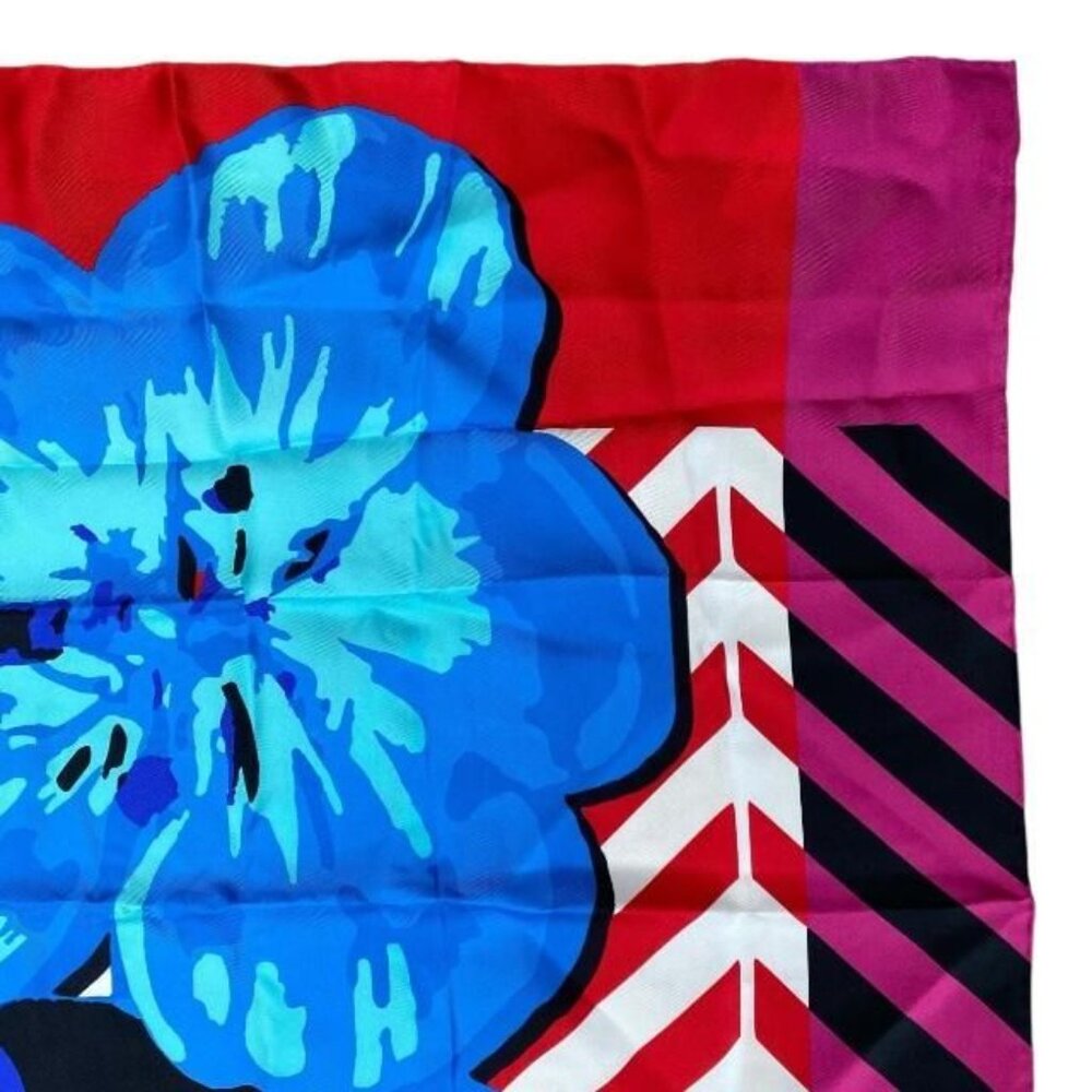 Christian Dior 22 Flp070 I615 2022 Flower Pop Scarf Silk Red Blue Pink - Picture 2 of 8